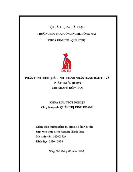 Phân tích hiệu quả kinh doanh của ngân hàng Đầu tư và Phát triển Việt Nam - Chi nhánh Đồng Nai
