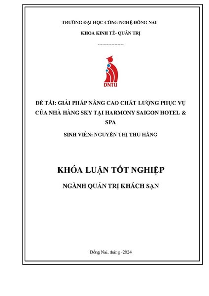 Giải pháp nâng cao chất lượng phục vụ của nhà hàng Sky tại Harmony Sài Gòn Hotel & Spa