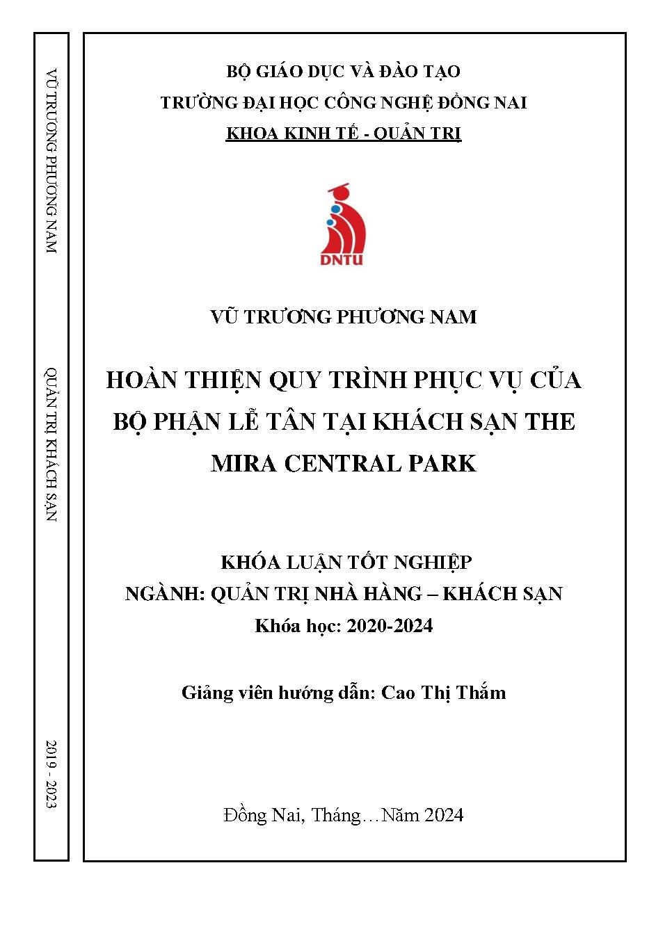 Hoàn thiện quy trình phục vụ khách hàng của bộ phận lễ tân tại khách sạn The Mira Central Park