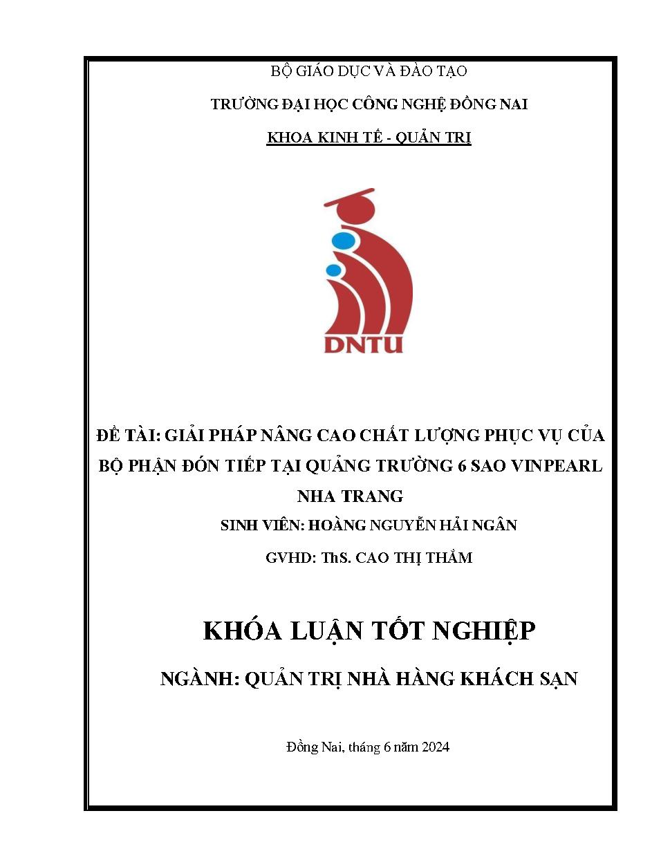 Giải pháp nâng cao chất lượng phục vụ của bộ phận đón tiếp tại Quảng trường 6 sao Vinpearl Nha Trang