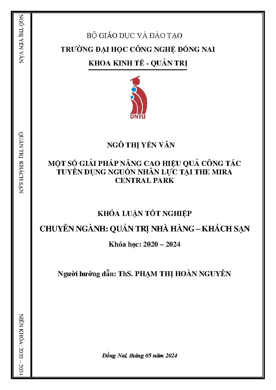 Một số giải pháp nhằm nâng cao hiệu quả công tác tuyển dụng nguồn nhân lực tại The Mira Central Park Hotel