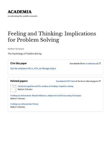 Feeling and Thinking: Implications for Problem Solving