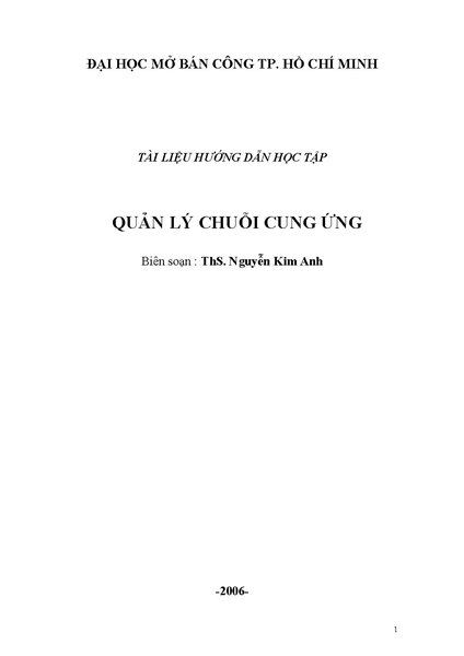 Quản lý chuỗi cung ứng, Tài liệu hướng dẫn học tập