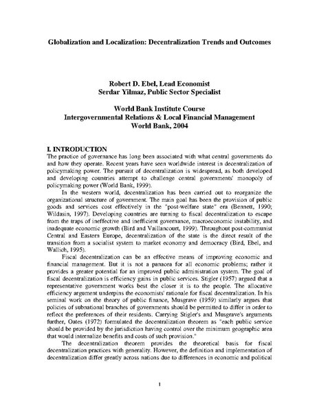 Globalization and Localizatin: Decentralization Trends and Outcomes