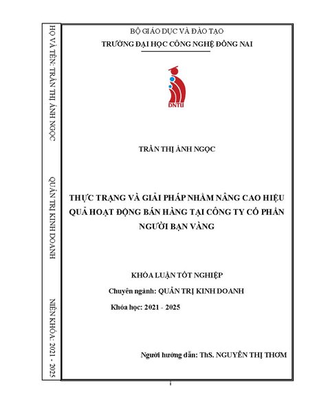 Thực trạng và giải pháp nhằm nâng cao hiệu quả hoạt động bán hàng tại Công ty Cổ phần Người Bạn Vàng