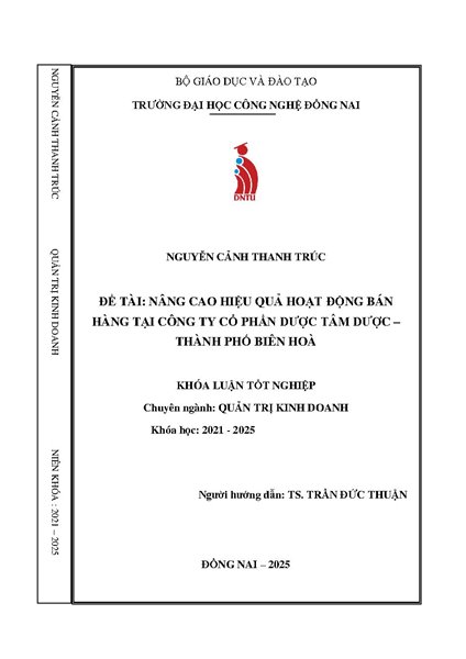 Nâng cao hiệu quả hoạt động bán hàng tại Công ty Cổ phần dược Tâm Dược thành phố Biên Hòa