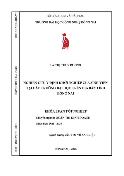 Nghiên cứu ý định khởi nghiệp của sinh viên tại các trường Đại học trên địa bàn tỉnh Đồng Nai