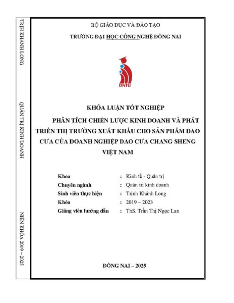 Chiến lược kinh doanh và phát triển thị trường xuất khẩu cho sản phẩm dao cưa của doanh nghiệp Dao Cưa Chang Sheng Việt Nam