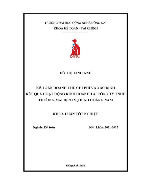 Kế toán doanh thu chi phí và xác định kết quả kinh doanh tại Công Ty TNHH TM DV Đinh Hoàng Nam