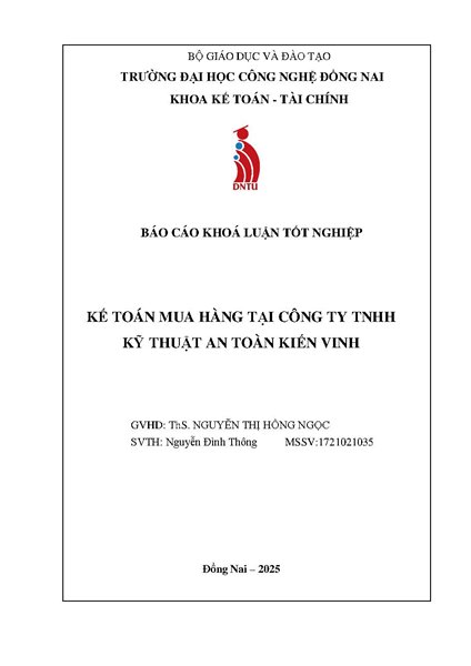 Kế toán mua hàng tại công ty TNHH kỹ thuật an toàn Kiến Vinh