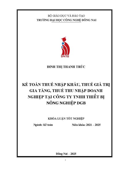 Kế toán thuế Nhập khẩu, thuế GTGT, TNDN tại công ty thiết bị nông nghiệp DGB