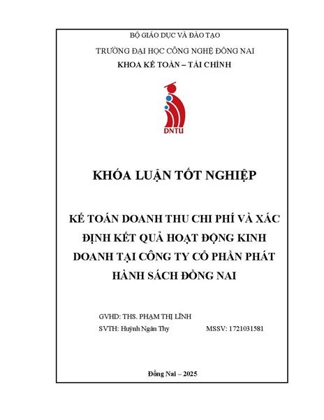 Kế toán doanh thu chi phí và xác định kết quả hoạt động kinh doanh tại Công ty Cổ phần Phát hành Sách Đồng Nai