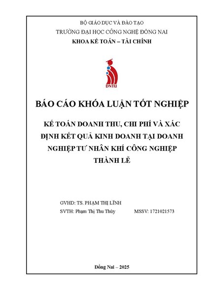 Kế toán doanh thu chi phí và xác định kết quả kinh doanh tại Doanh Nghiệp Tư Nhân Khí Thành Lễ
