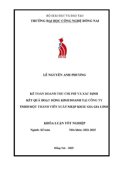 Kế toán doanh thu chi phí và xác định kết quả kinh doanh tại công ty TNHH MTV XNK Gia Gia Linh