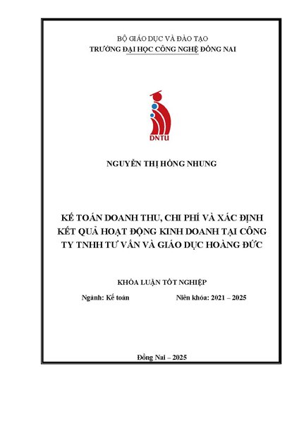 Kế toán doanh thu chi phí và xác định kết quả hoạt động kinh doanh tại công ty TNHH Tư vấn và Giáo dục Hoàng Đức