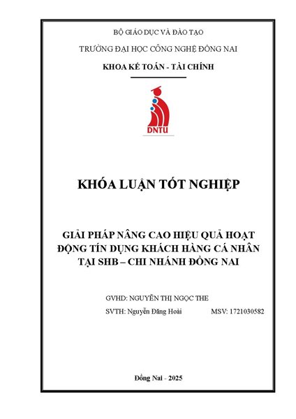 Giải pháp nâng cao hiệu quả hoạt động tín dụng cá nhân tại SHB - Chi nhánh Đồng Nai