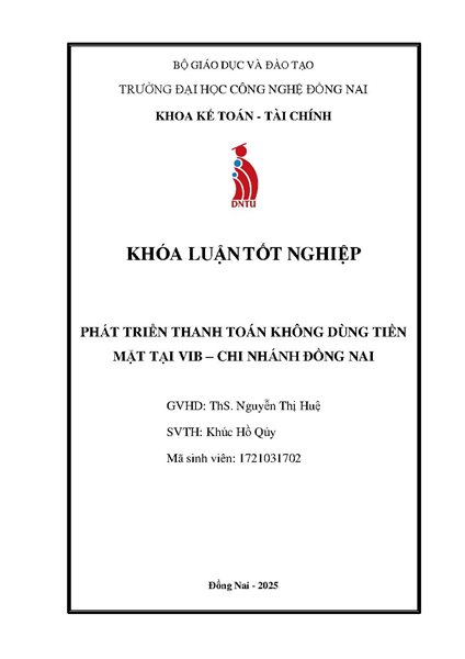 Phát triển thanh toán không tiền mặt tại VIB - Chi nhánh Đông Nai