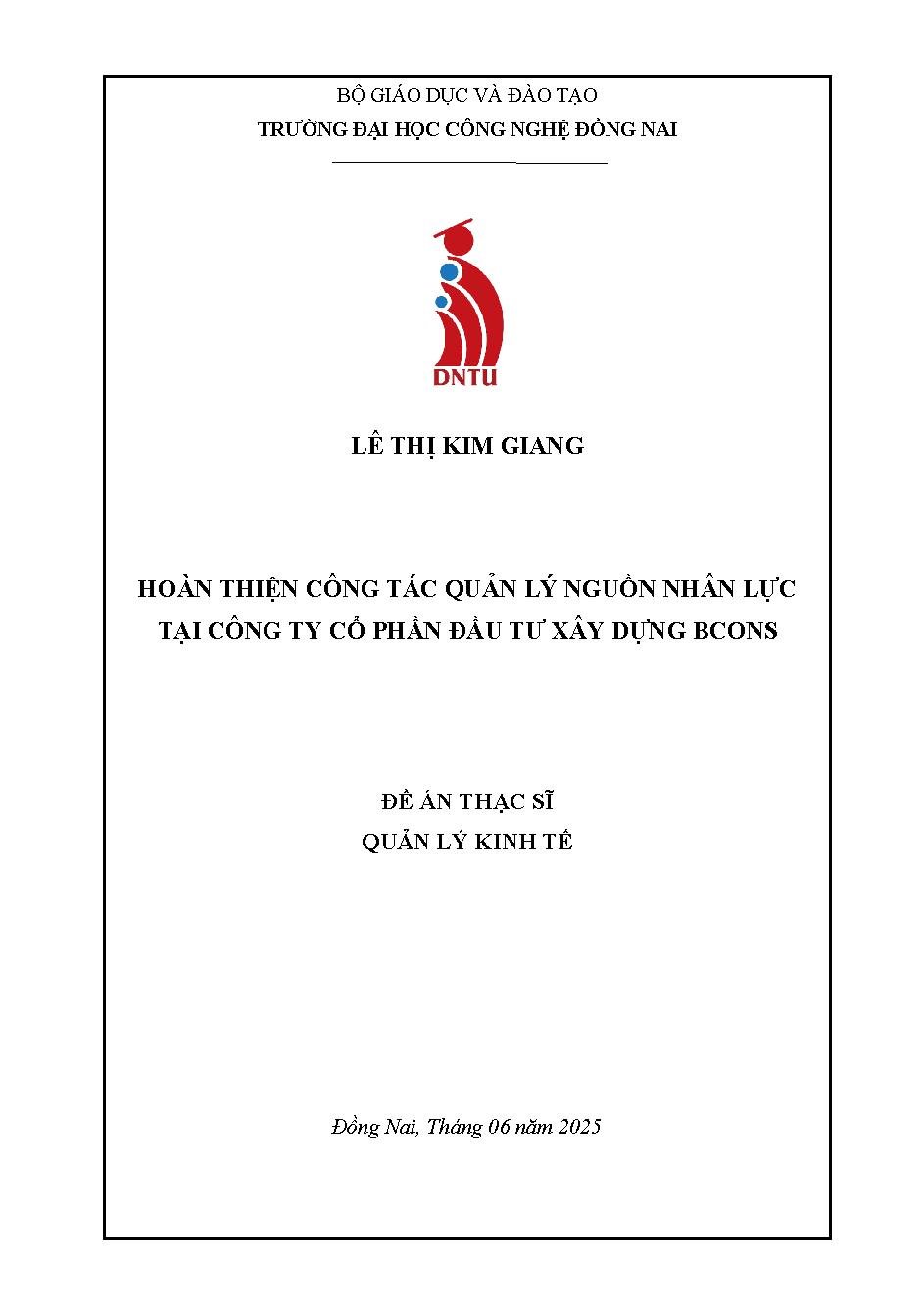 Hoàn thiện công tác quản lý nguồn nhân lực tại Công ty Cổ phần Đầu Tư Xây Dựng Bcons
