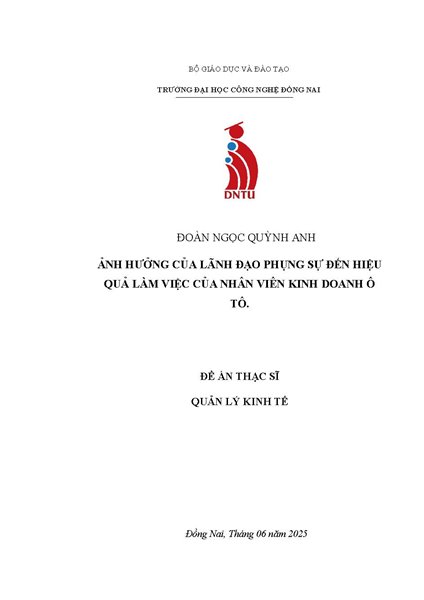 Ảnh hưởng của lãnh đạo phụng sự đến hiệu quả làm việc của nhân viên bán hàng ô tô