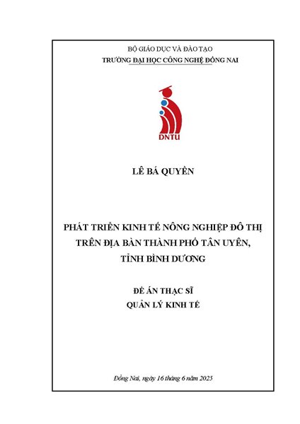 Phát triển kinh tế nông nghiệp đô thị trên địa bàn thành phố Tân Uyên, tỉnh Bình Dương