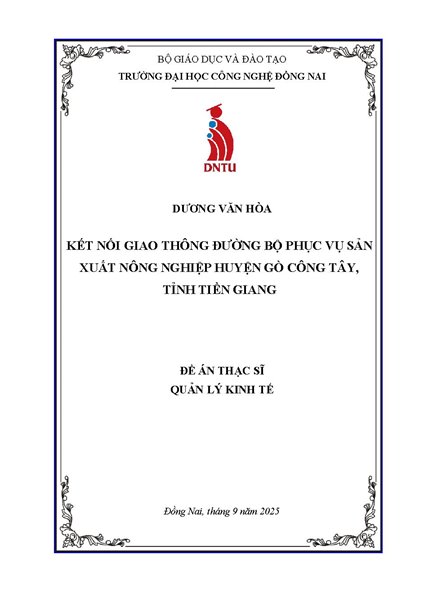 Kết nối giao thông đường bộ phục vụ sản xuất nông nghiệp huyện Gò Công Tây, tỉnh Tiền Giang