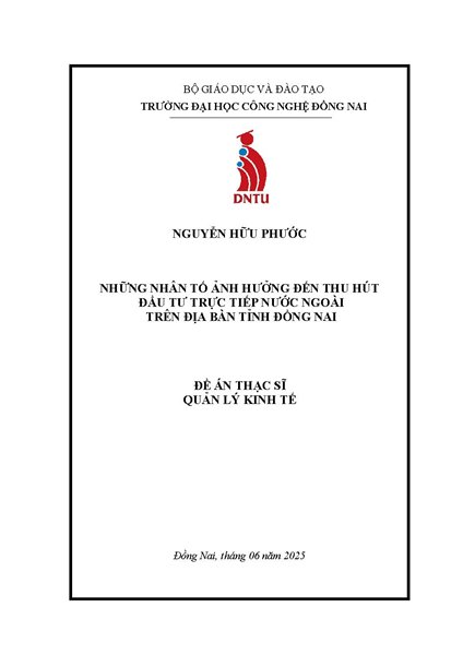 Những nhân tố ảnh hưởng đến thu hút đầu tư trực tiếp nước ngoài (FDI) trên địa bàn tỉnh Đồng Nai