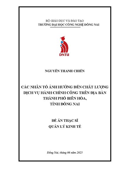 Các nhân tố ảnh hưởng đến chất lượng dịch vụ hành chính công trên địa bàn thành phố Biên Hòa, tỉnh Đồng Nai