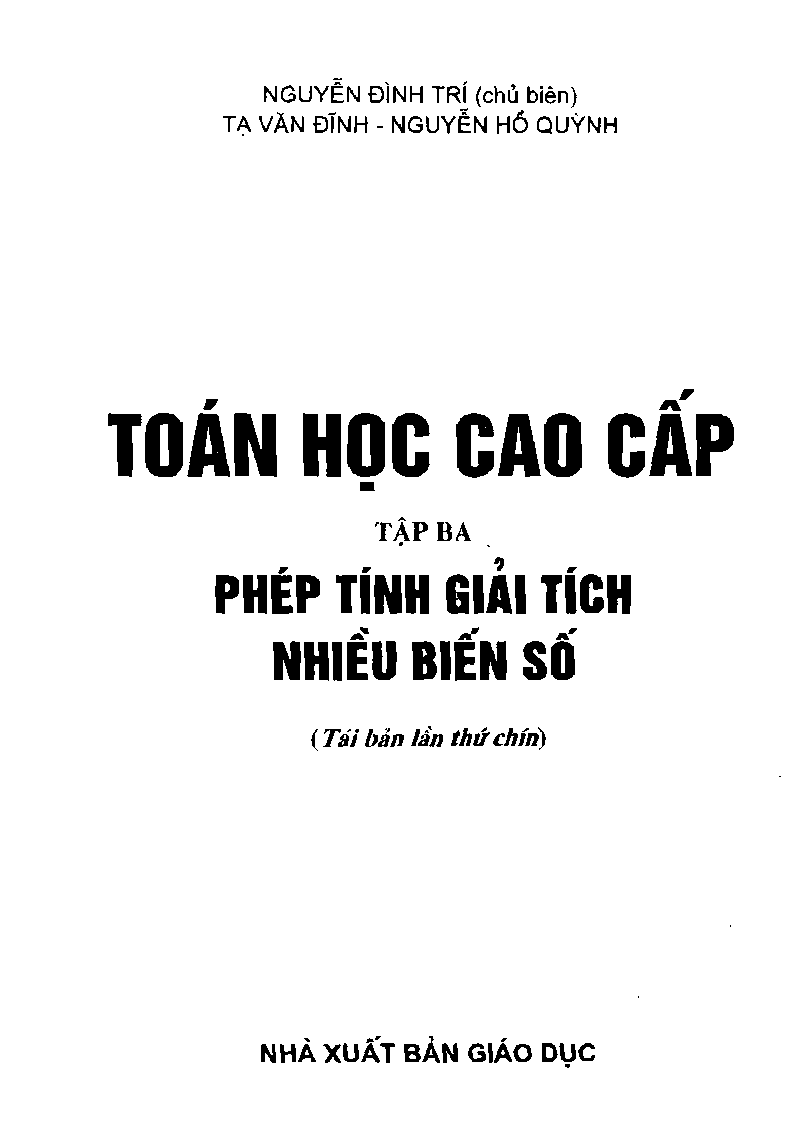 Giáo trình toán cao cấp :$n Tập 3: Phép tính giải tích nhiều biến số