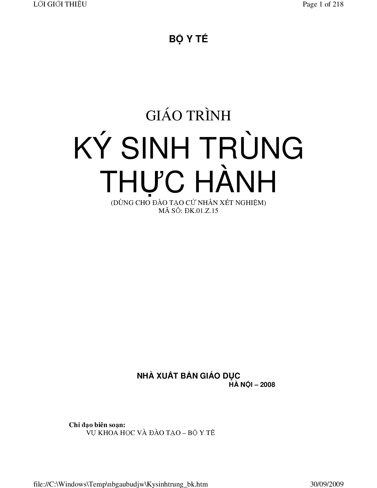 Giáo trình Ký sinh trùng Thực hành