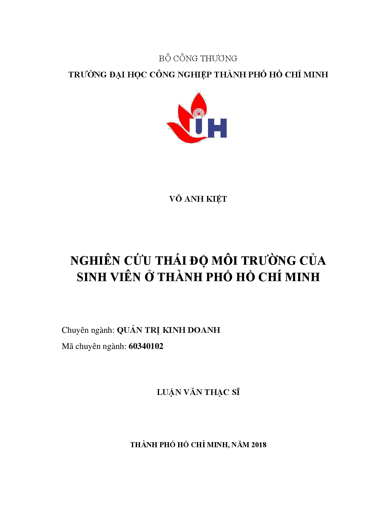 Nghiên cứu thái độ môi trường của sinh viên ở thành phố hồ chí minh