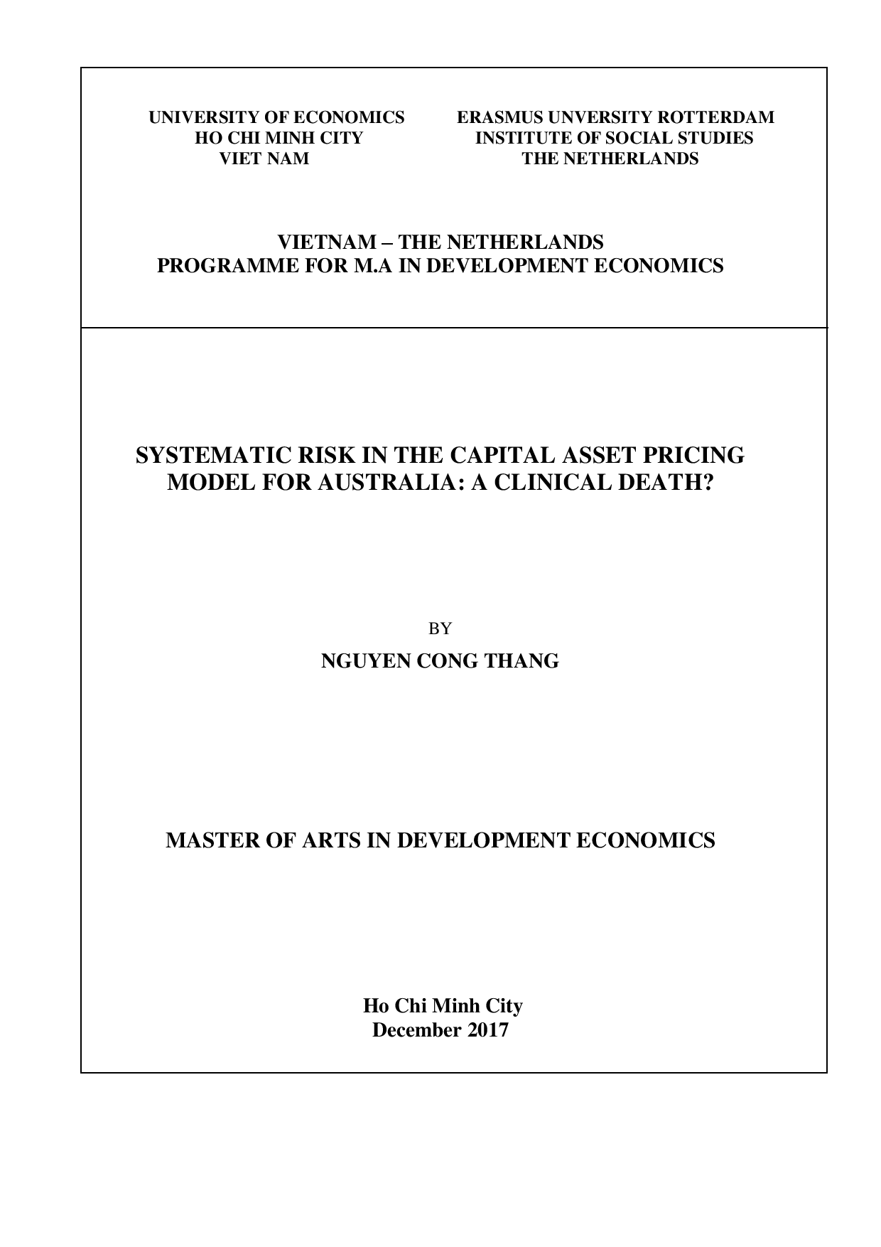 Systematic risk in the capital asset pricing model for australia: a clinical death?