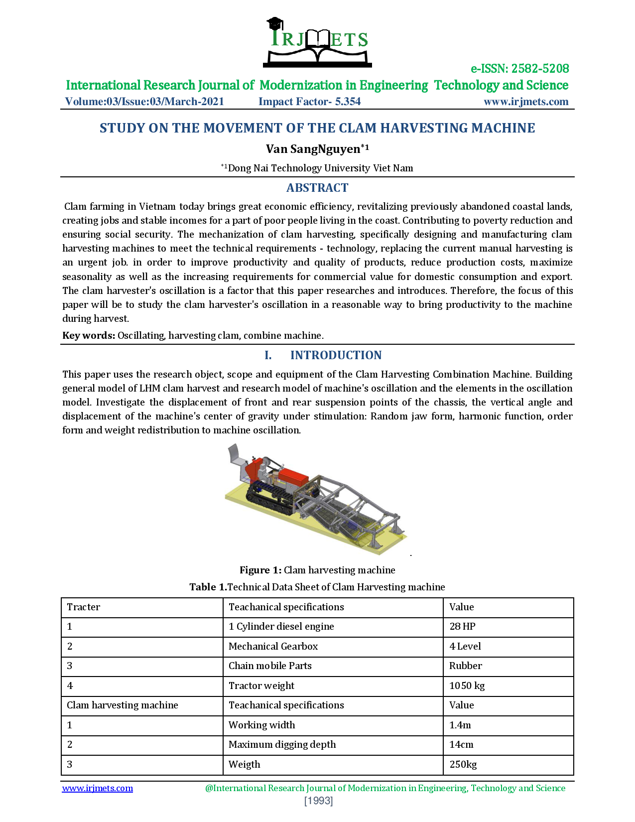 Study on the movement of the clam harvesting machine