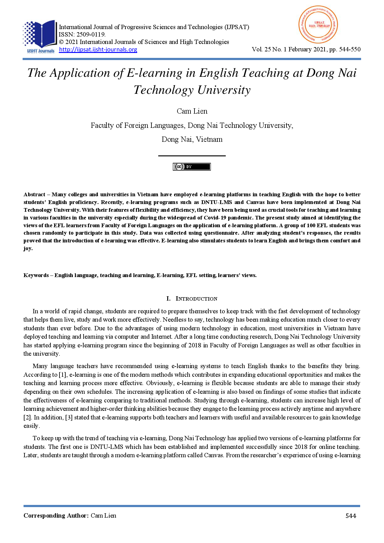 The Application of E-learning in English Teaching at Dong Nai Technology University