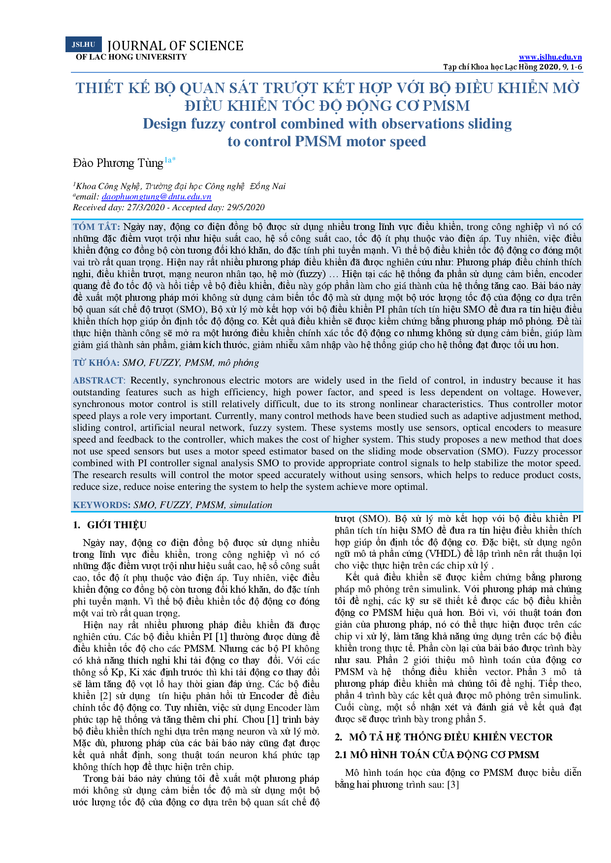 Design fuzzy control combined with observations sliding to control PMSM motor speed