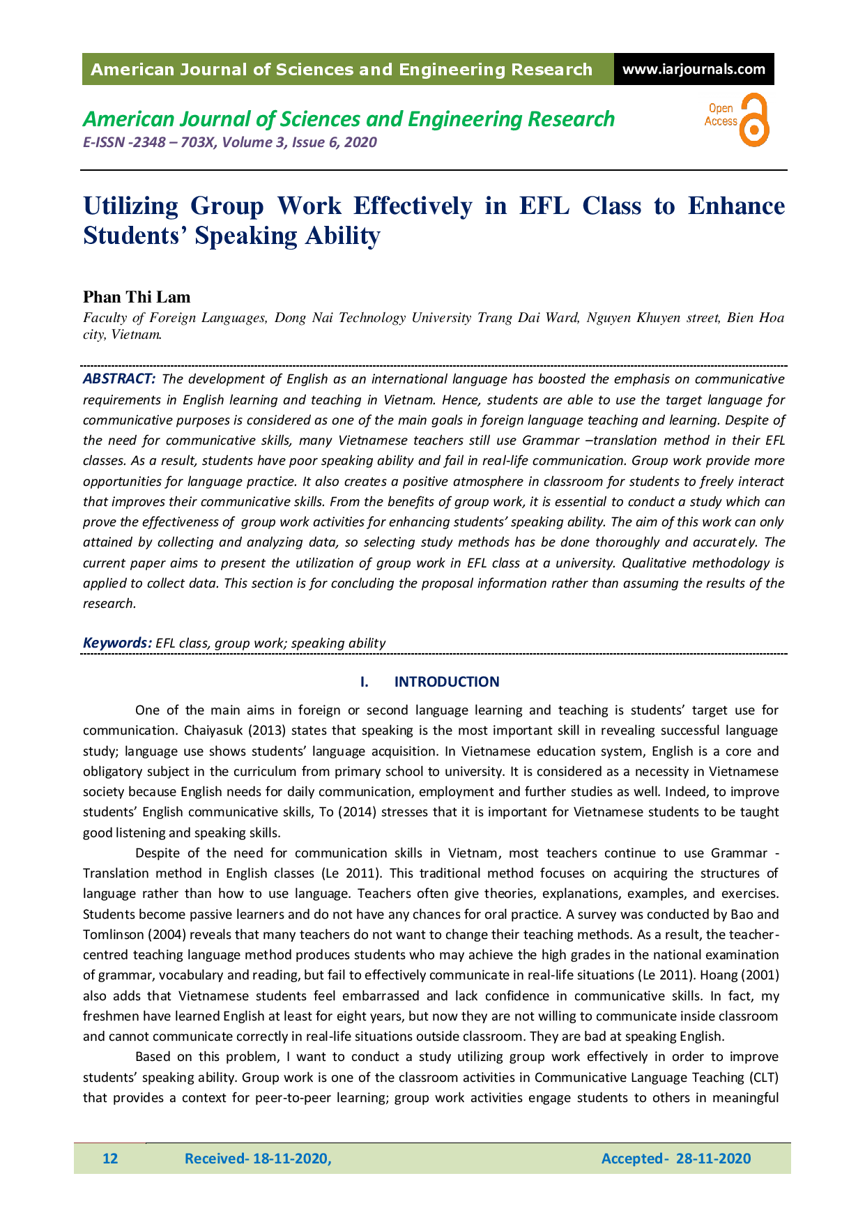 Utilizing Group Work Effectively in EFL Class to Enhance
Students’ Speaking Ability