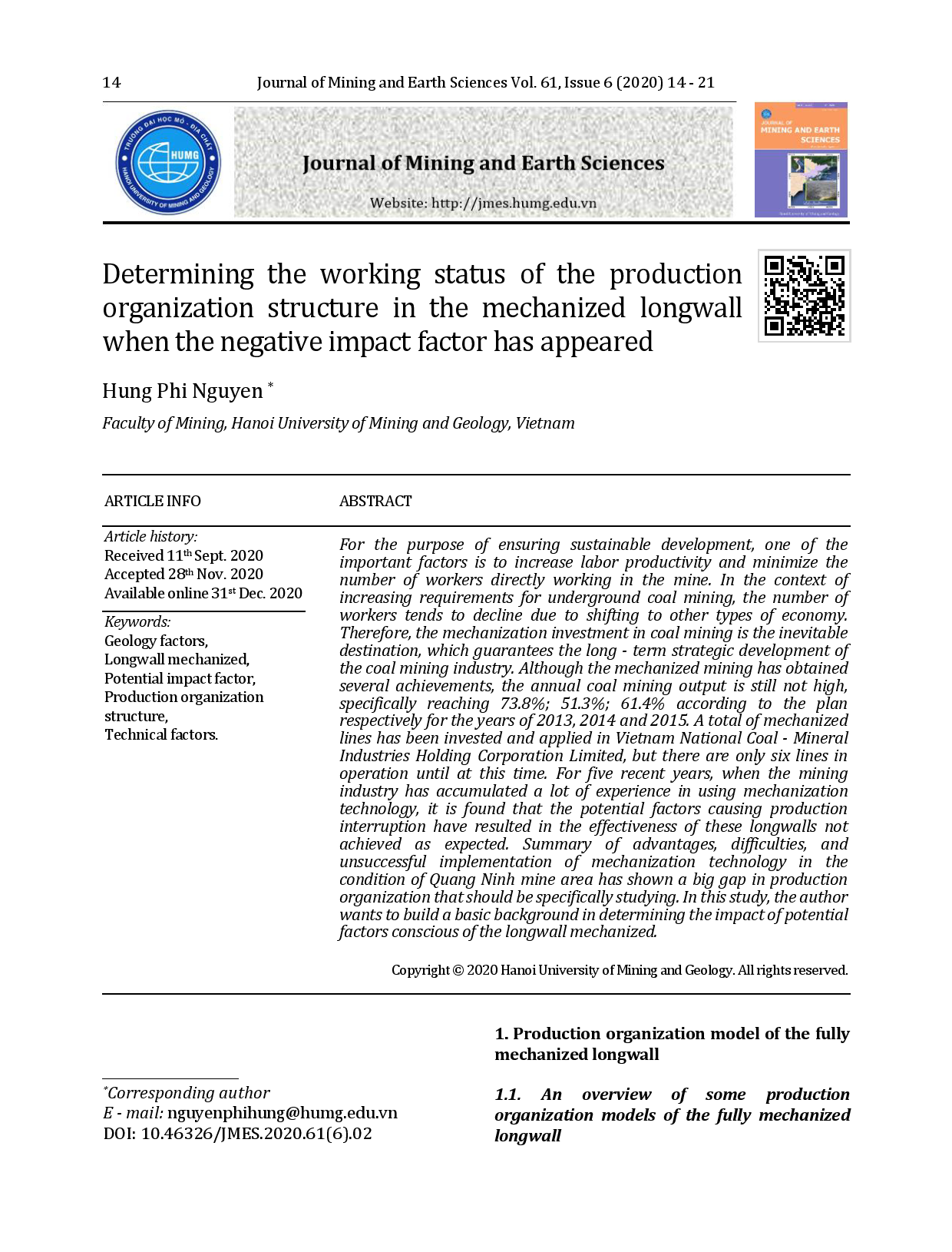 Determining the working status of the production organization structure in the mechanized longwall when the negative impact factor has appeared