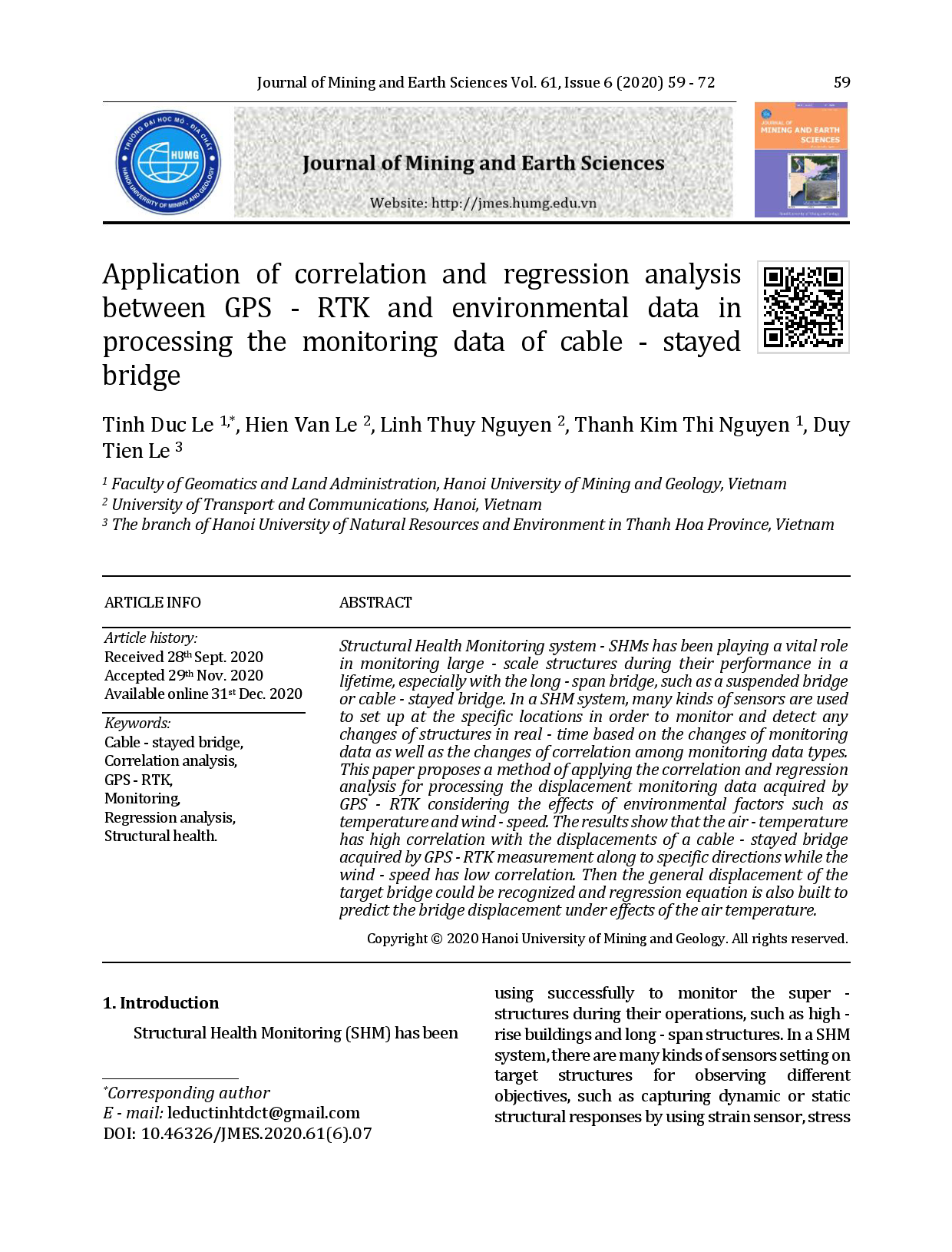 Application of correlation and regression analysis between GPS - RTK and environmental data in processing the monitoring data of cable - stayed