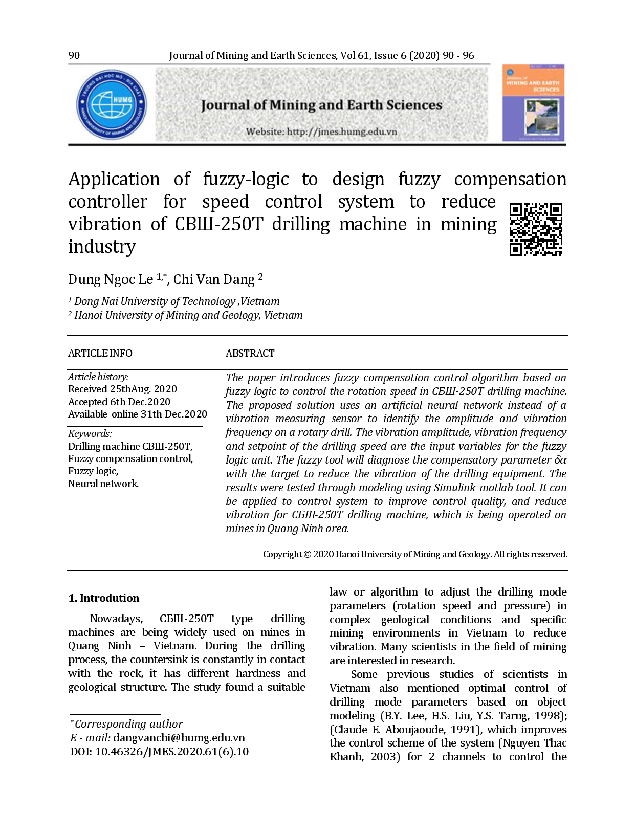 Application of fuzzy-logic to design fuzzy compensation controller for speed control system to reduce vibration of CBШ-250T drilling machine in mining industry