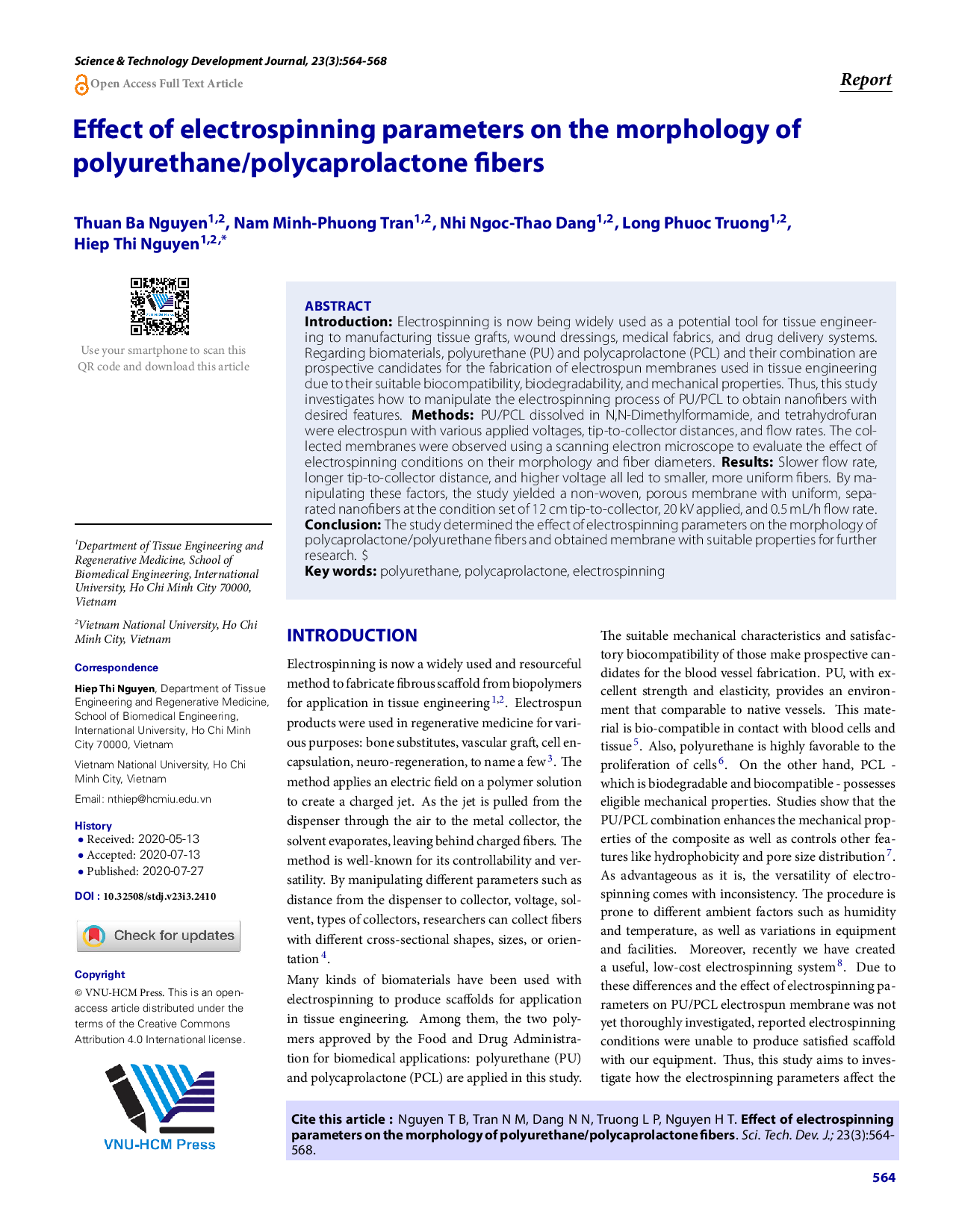 Effect of electrospinning parameters on the morphology of polyurethane/polycaprolactone fibers