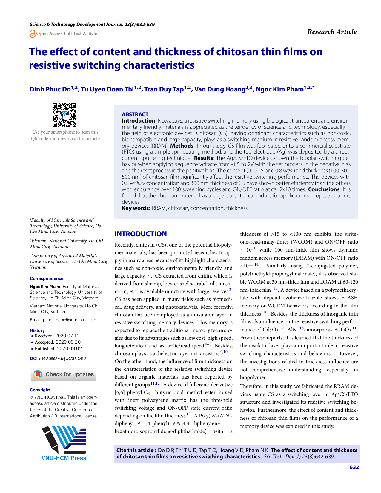 The effect of content and thickness of chitosan thin films on resistive switching characteristics