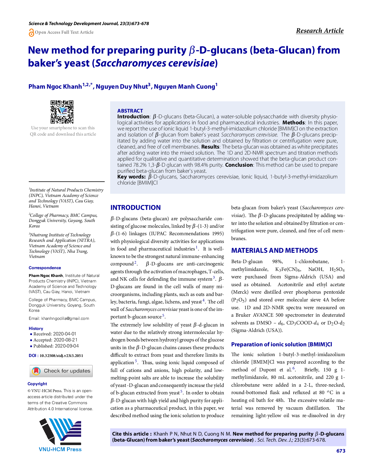 New method for preparing purity β-D-glucans (beta-Glucan) from baker’s yeast (Saccharomyces cerevisiae)