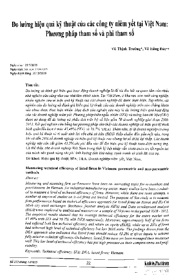 Measuring Technical Efficiency Of Listed Firms In Vietnam: Parametric And Non-Parametric Methods