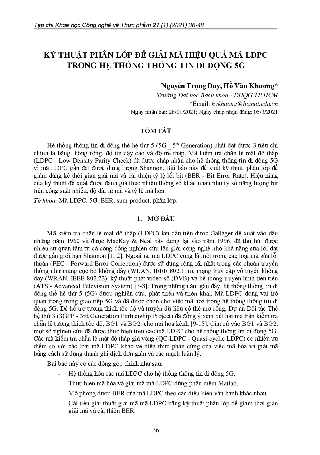 Kỹ Thuật Phân Lớp Để Giải Mã Hiệu Quả Mã Ldpc Trong Hệ Thống Thông Tin Di Động 5G