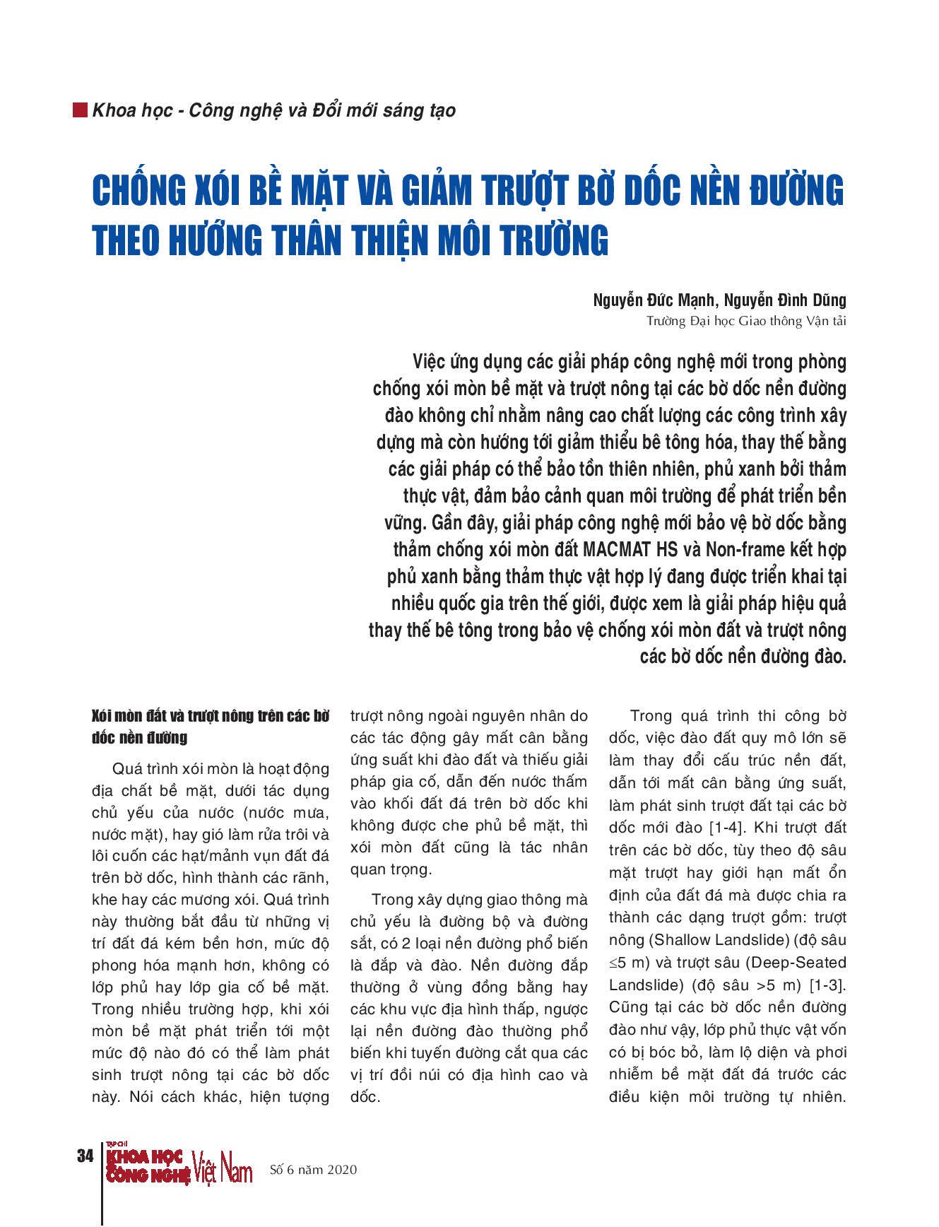 Chống xói bề mặt và giảm trượt bờ dốc nền đường theo hướng thân thiện môi trường