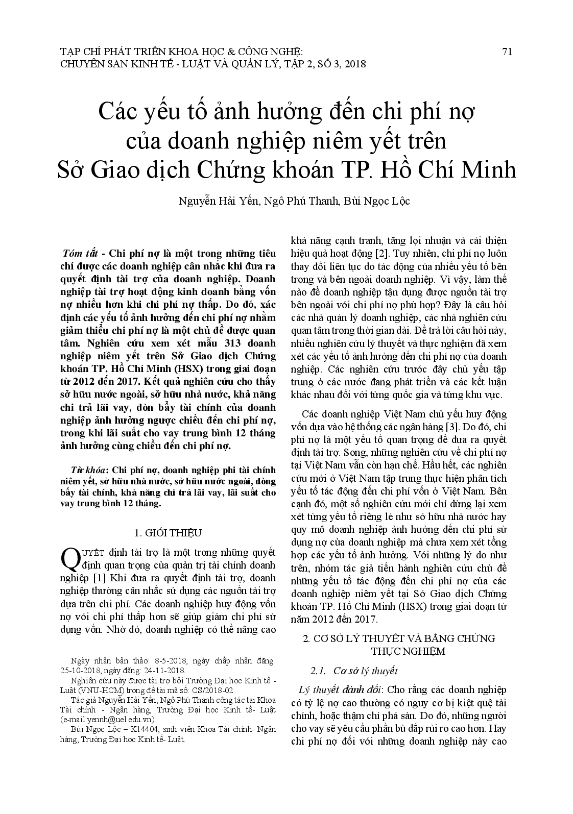 Các Yếu Tố Ảnh Hưởng Đến Chi Phí Nợ Của Doanh Nghiệp Niêm Yết Trên Sở Giao Dịch Chứng Khoán Tp. Hồ Chí Minh