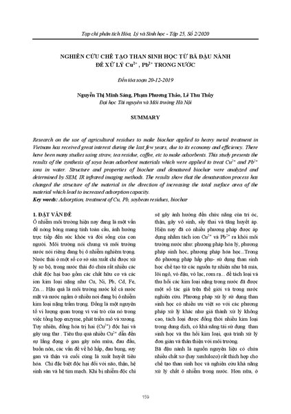 Nghiên Cứu Chế Tạo Than Sinh Học Từ Bã Đậu Nành Để Xử Lý Cu2+ , Pb2+ Trong Nước