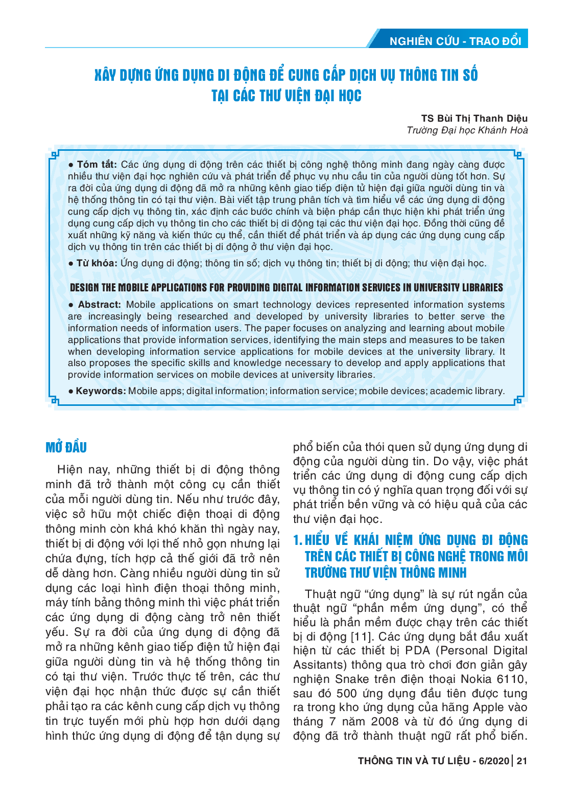 Xây dựng ứng dụng di động để cung cấp dịch vụ thông tin số tại các thư viện đại học