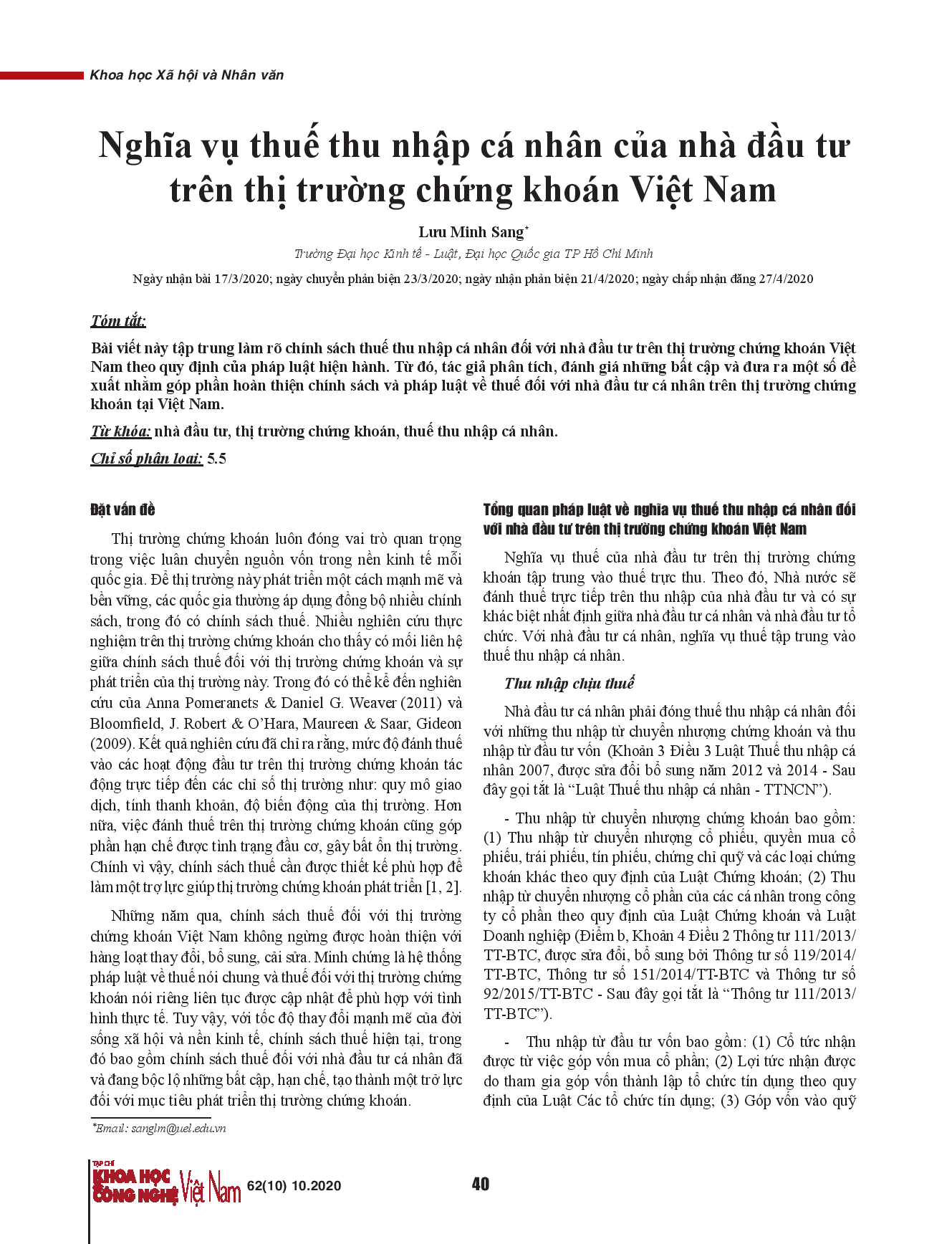 Nghĩa vụ thuế thu nhập cá nhân của nhà đầu tư trên thị trường chứng khoán Việt Nam.