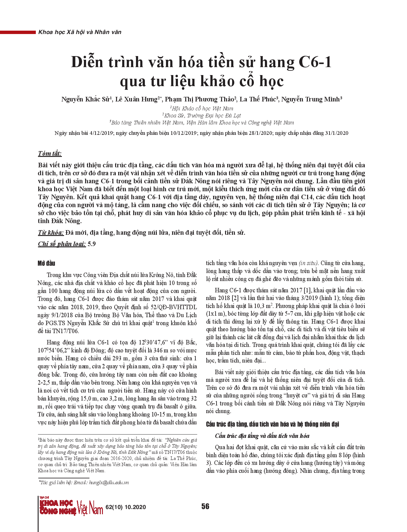 Diễn trình văn hóa tiền sử hang C6-1 qua tư liệu khảo cổ học.