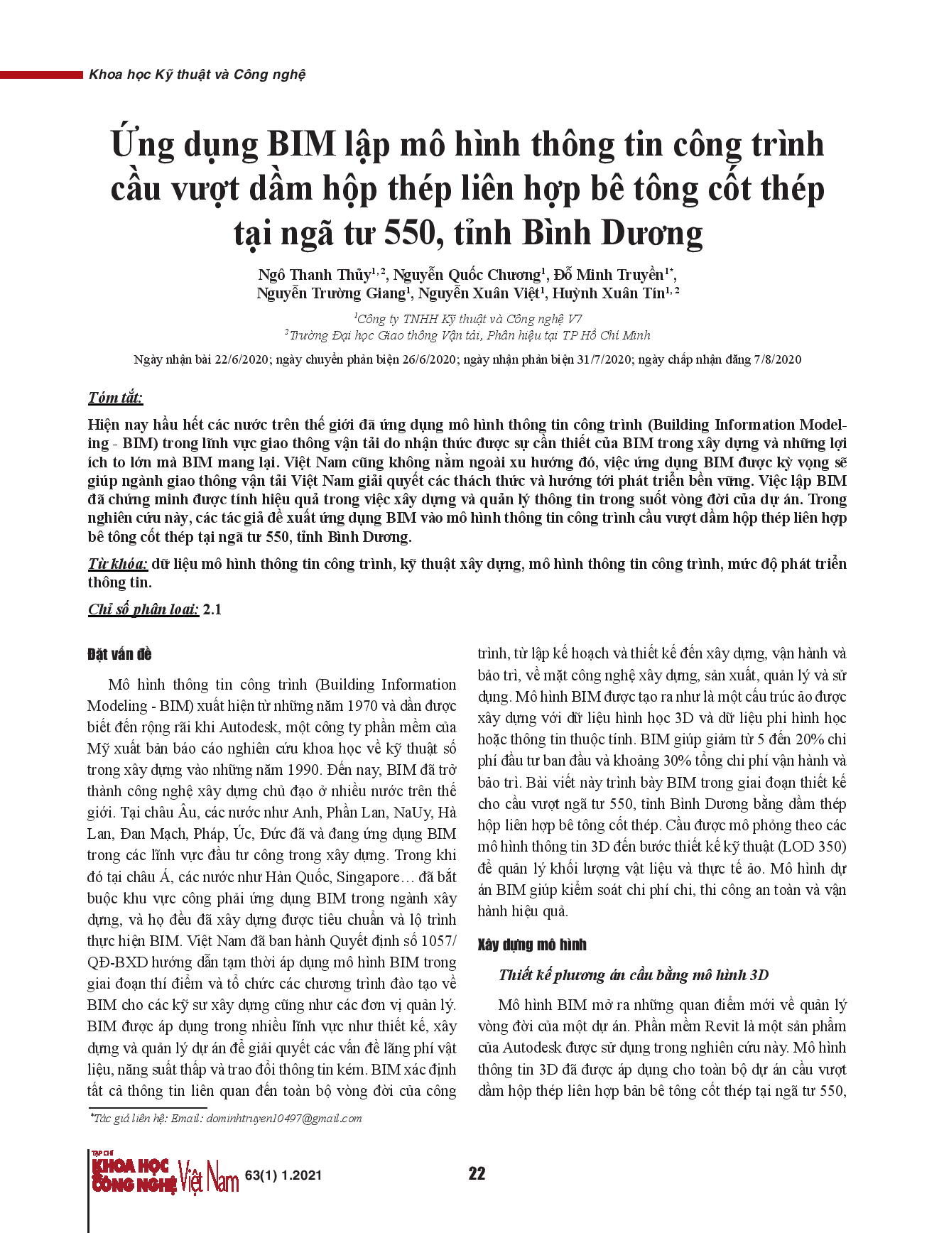 Ứng dụng BIM lập mô hình thông tin công trình cầu vượt dầm hộp thép liên hợp bê tông cốt thép tại ngã tư 550, tỉnh Bình Dương.